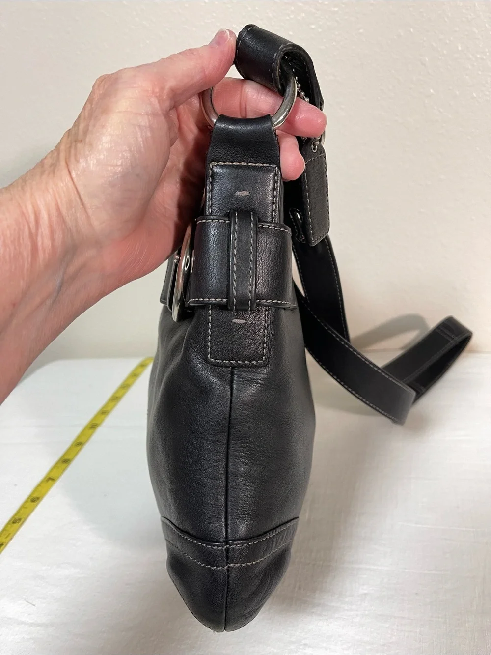 Coach SoHo Black Leather Hobo with Silver Buckle Accents